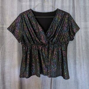 Stretchy Rainbow Shimmer Metallic Star Peplum Blouse Plus 4X